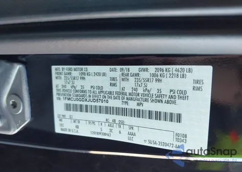 2018 Ford Escape Se from USA, damaged, VIN 1FMCU0GDXJUD57010